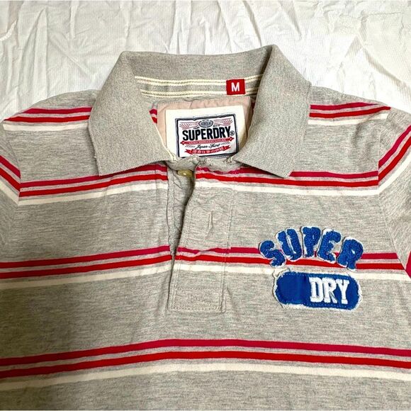 Superdry Men’s Polo Shirt with Red and Gray Stripes Size Medium - Picture 1 of 7